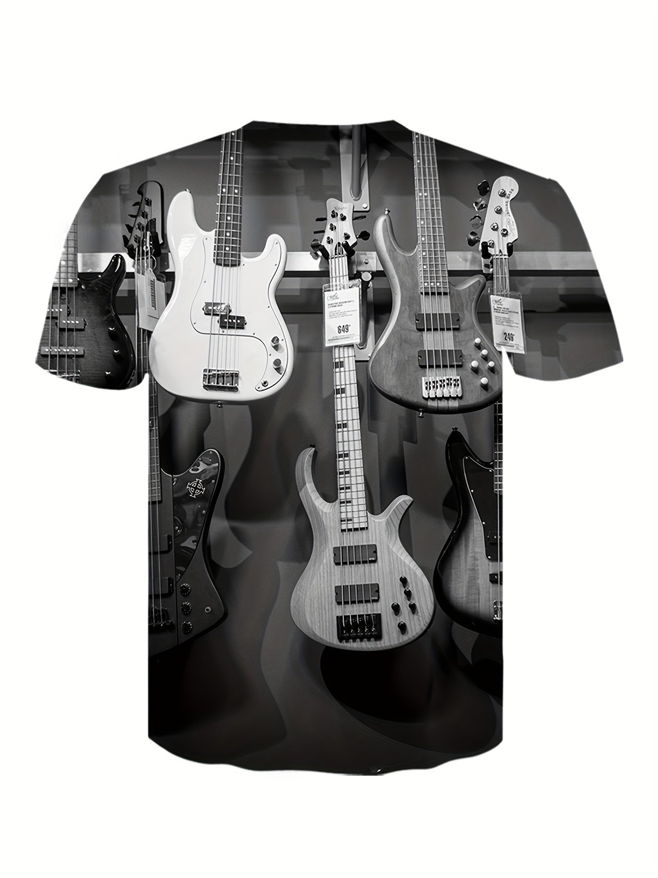 Music Style Bass Guitar Pattern Print Men's Comfy T-shirt, Graphic Tee Men's Summer Clothes, Men's Outfits