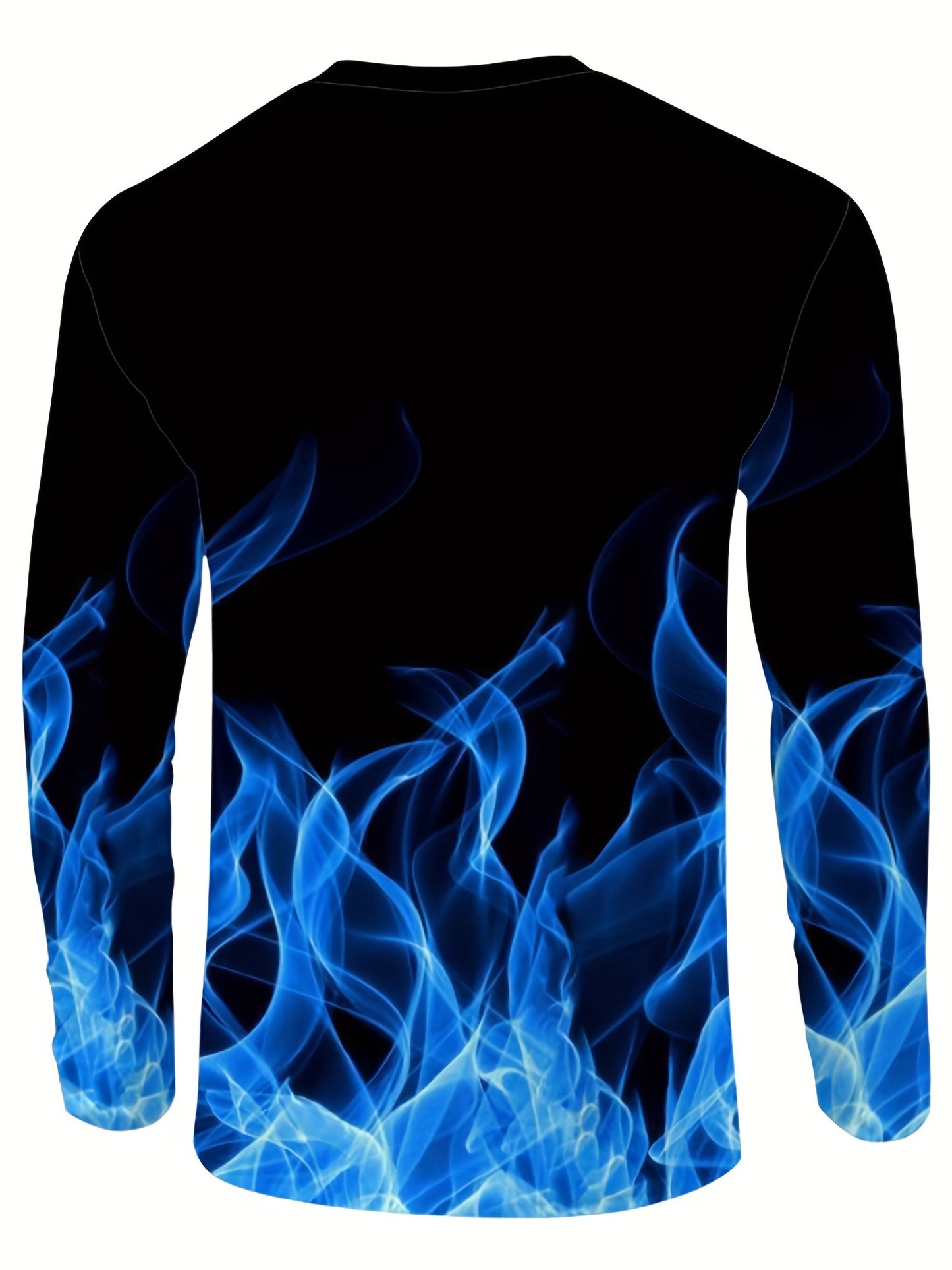 3D Digital Flame Print Men's Fashion Long Sleeve Crew Neck T-shirt, Men's Casual Tee For Spring Fall