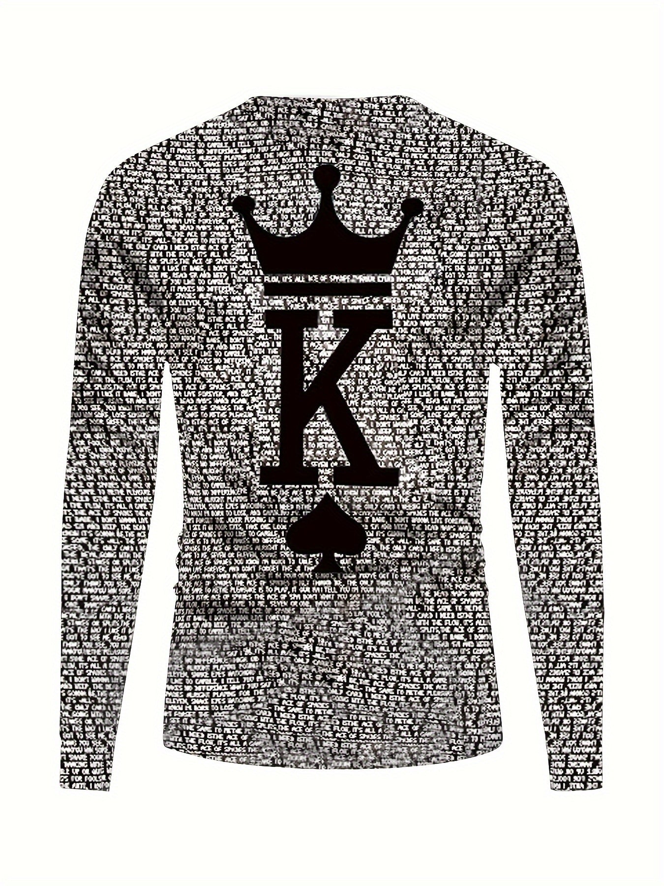 Alphabet K Print Men's Creative Long Sleeve Crew Neck T-shirt, Spring Fall