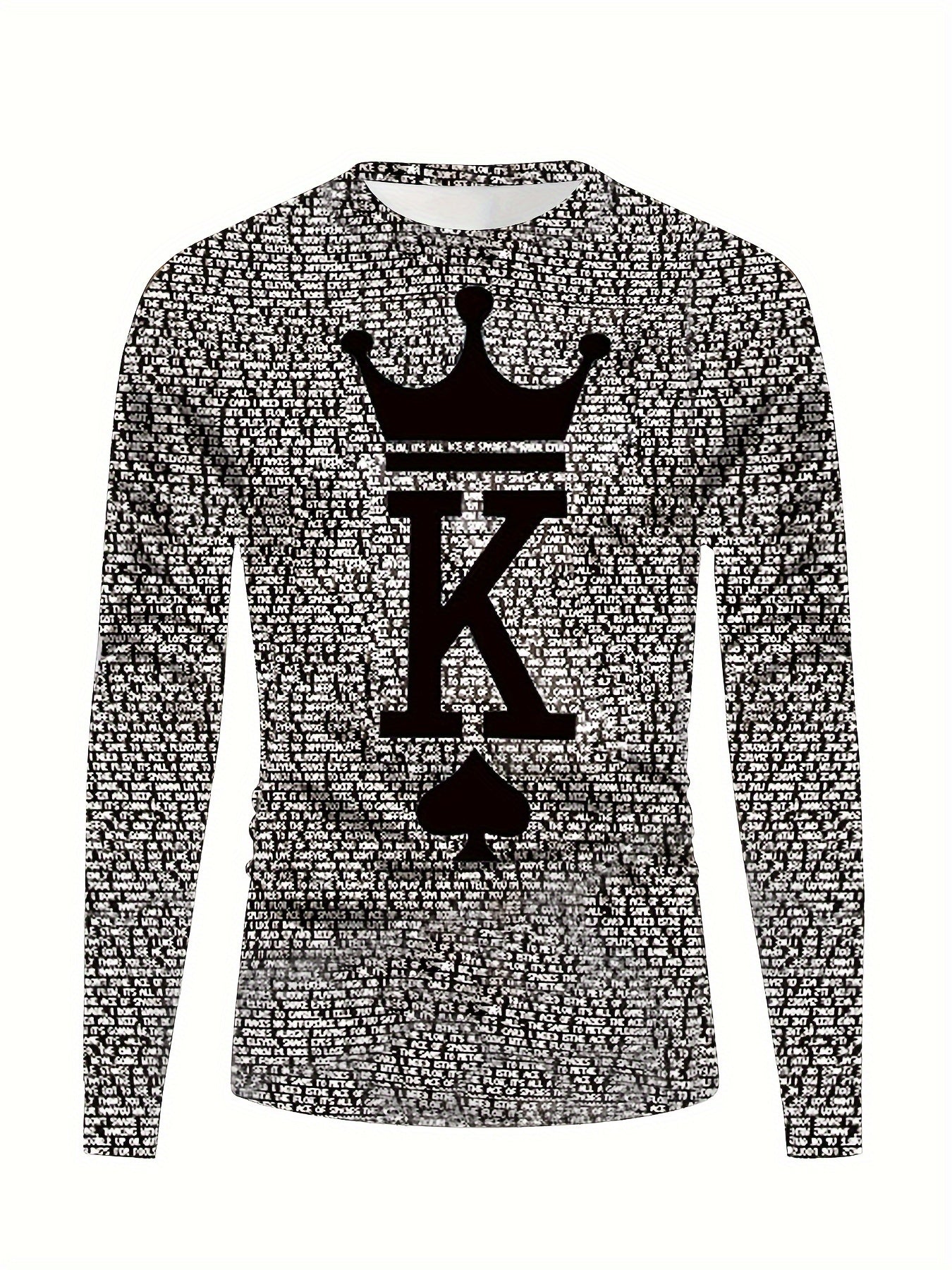 Alphabet K Print Men's Creative Long Sleeve Crew Neck T-shirt, Spring Fall